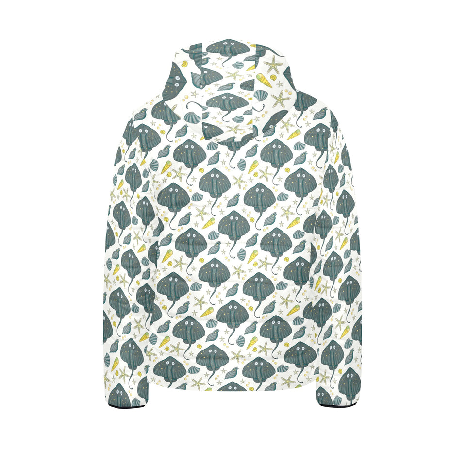 Stingray Pattern Print Design 03 Kids' Boys' Girls' Padded Hooded Jacket