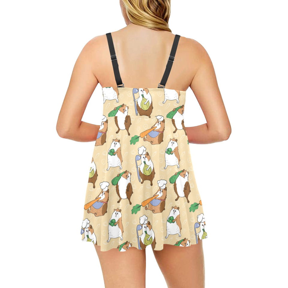 Guinea Pig Pattern Print Design 02 Chest Sexy Pleated Two Piece Swim Dress