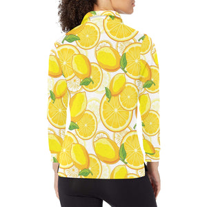 Lemon Pattern Background Women's Long Sleeve Polo Shirt