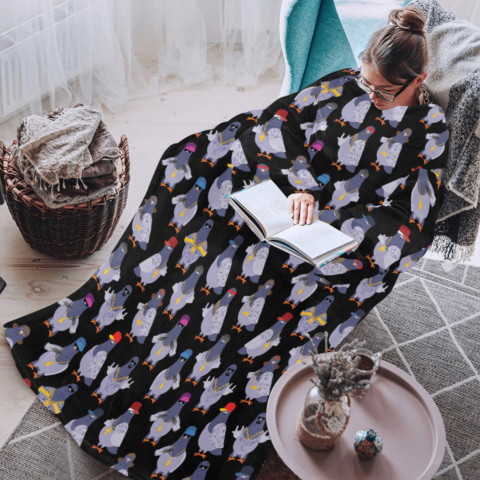 Pigeon Pattern Print Design 04 Blanket Robe with Sleeves