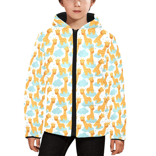 Giraffe Pattern Print Design 05 Kids' Boys' Girls' Padded Hooded Jacket