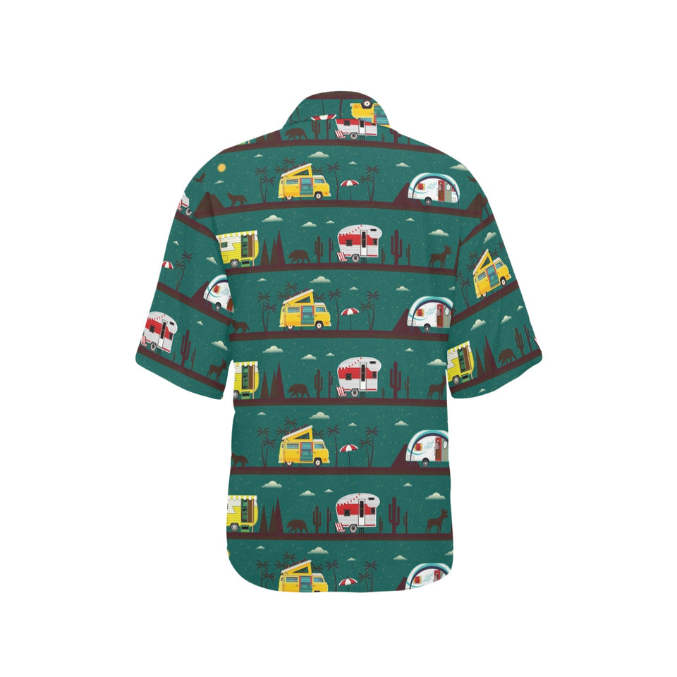 Camper Van Pattern Print Design 03 Women's All Over Print Hawaiian Shirt