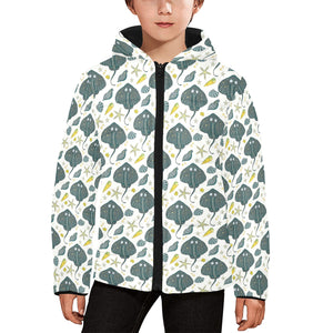 Stingray Pattern Print Design 03 Kids' Boys' Girls' Padded Hooded Jacket