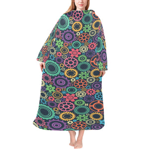 Gear Pattern Print Design 02 Blanket Robe with Sleeves