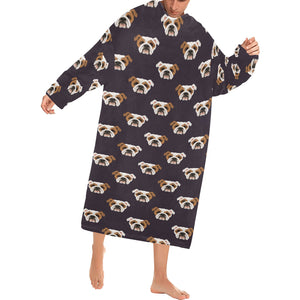 English Bulldog Pattern Print Design 03 Blanket Robe with Sleeves