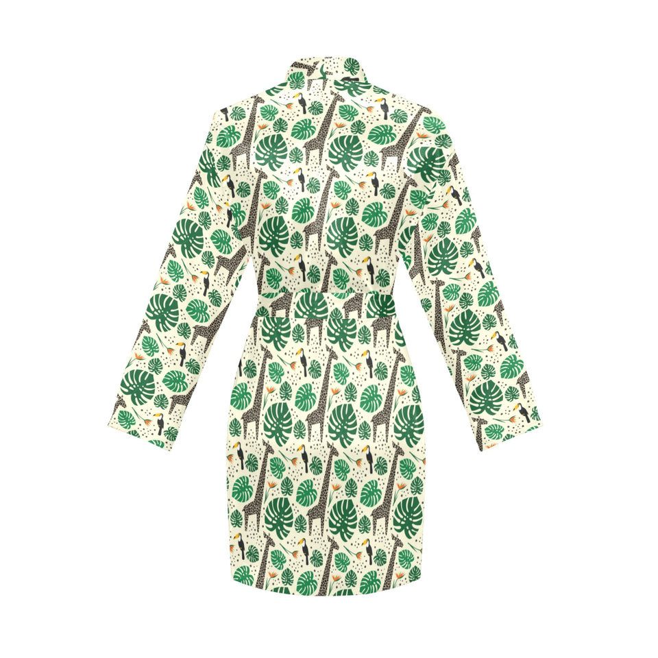 Giraffe Pattern Print Design 02 Women's Long Sleeve Belted Night Robe