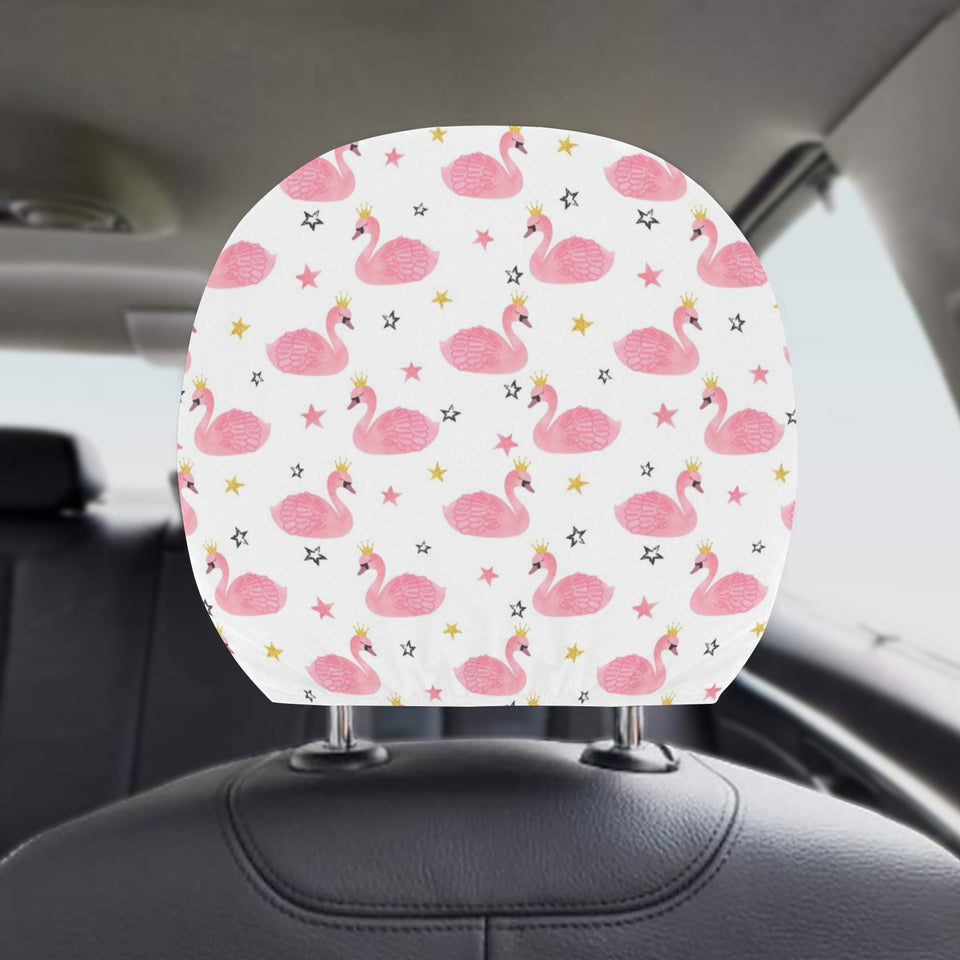 Pink Swan Pattern Car Headrest Cover