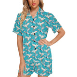 Seagull Pattern Print Design 03 Women's V-Neck Short Pajama Set