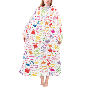 Music Notes Pattern Print Design 04 Blanket Robe with Sleeves