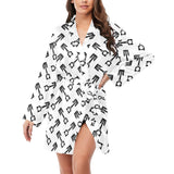 Engine Piston Theme Background Pattern Print Desig Women's Long Sleeve Belted Night Robe