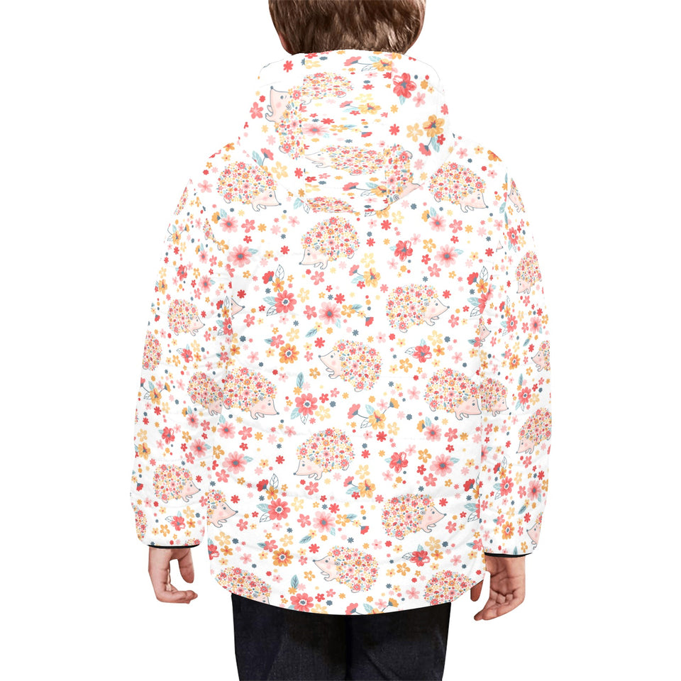 Hedgehog Pattern Print Design 03 Kids' Boys' Girls' Padded Hooded Jacket