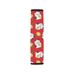 Meneki Neko Lucky Cat Pattern Red Theme Car Seat Belt Cover