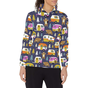 Camper Van Pattern Print Design 02 Women's Long Sleeve Polo Shirt