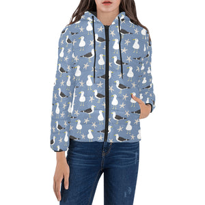 Seagull Pattern Print Design 01 Women's Padded Hooded Jacket