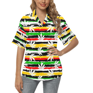 Canabis Marijuana Weed Pattern Print Design 01 Women's All Over Print Hawaiian Shirt