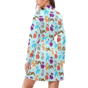 Teddy Bear Pattern Print Design 03 Women's Long Sleeve Belted Night Robe