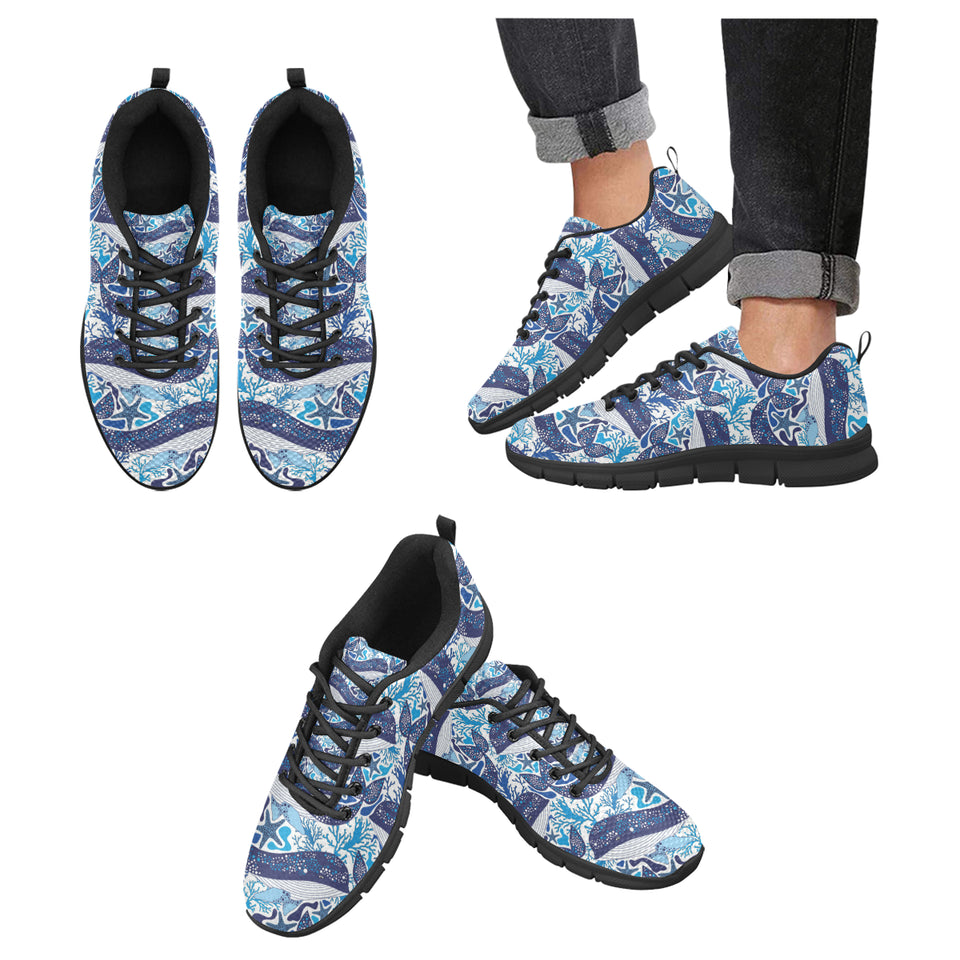 Whale Starfish Pattern Men's Sneakers Black