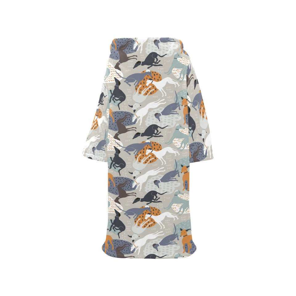 Greyhound Pattern Print Design 04 Blanket Robe with Sleeves