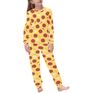 Pizza Salami Mushroom Texture Pattern Kids' Boys' Girls' All Over Print Pajama Set