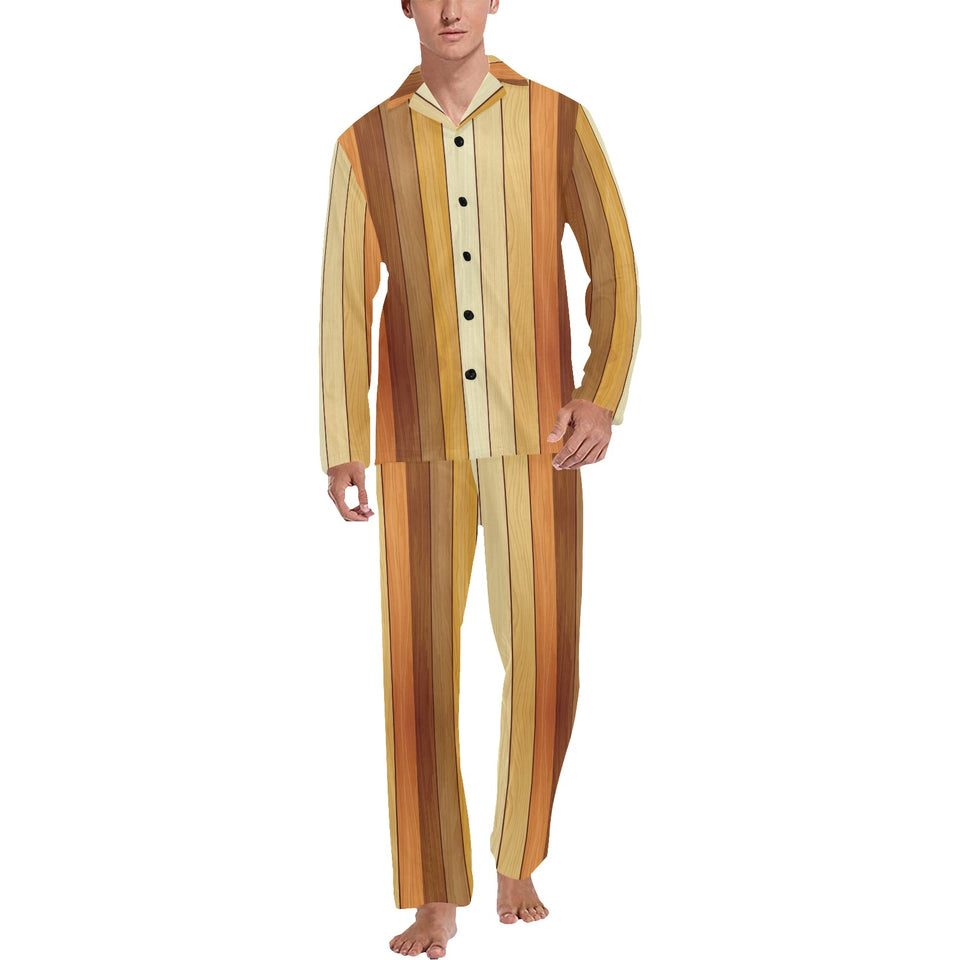 Wood Printed Pattern Print Design 01 Men's Long Pajama Set