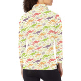 Colorful Kangaroo Pattern Women's Long Sleeve Polo Shirt