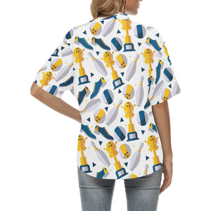 Bowling Ball and Shoes Pattern Women's All Over Print Hawaiian Shirt