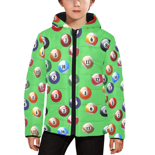 Billiard Ball Pattern Print Design 02 Kids' Boys' Girls' Padded Hooded Jacket