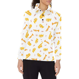 Saxophone Pattern Theme Women's Long Sleeve Polo Shirt