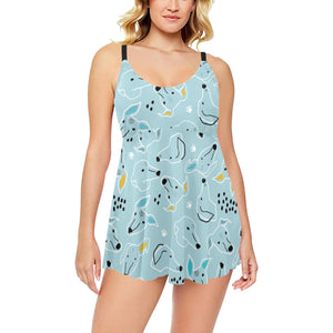 Greyhound Pattern Print Design 03 Chest Sexy Pleated Two Piece Swim Dress