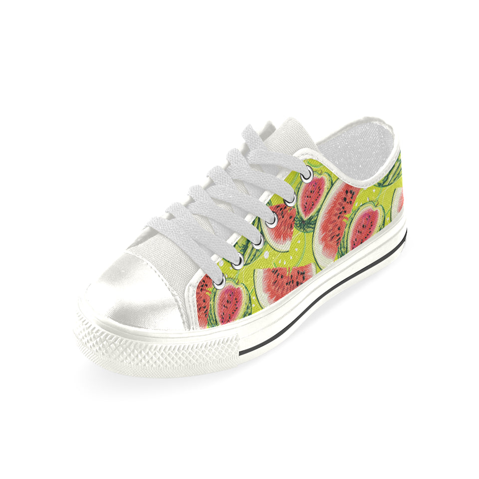 Watermelon Theme Pattern Women's Low Top Canvas Shoes White