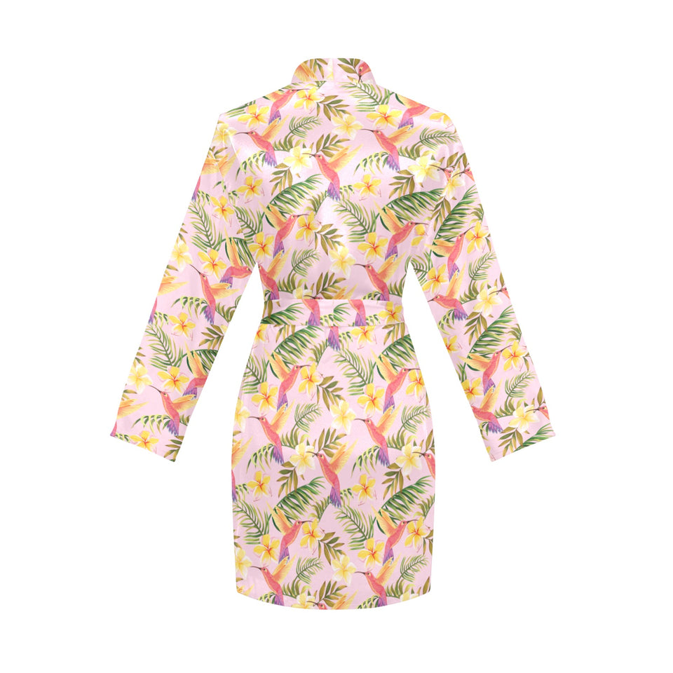 Hummingbird Pattern Print Design 03 Women's Long Sleeve Belted Night Robe