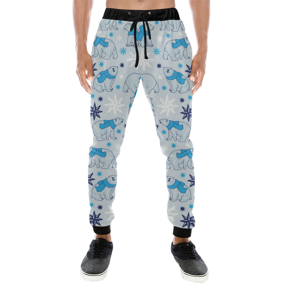 Polar Bear Pattern Blue Background Unisex Casual Sweatpants