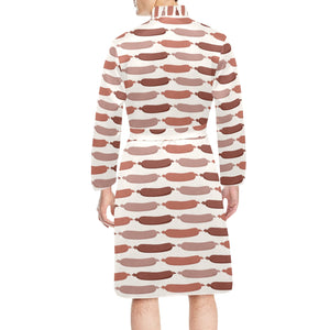 Sausage Pattern Print Design 02 Men's Long Sleeve Belted Night Robe