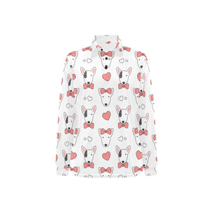 Bull Terrier Pattern Print Design 04 Women's Long Sleeve Polo Shirt