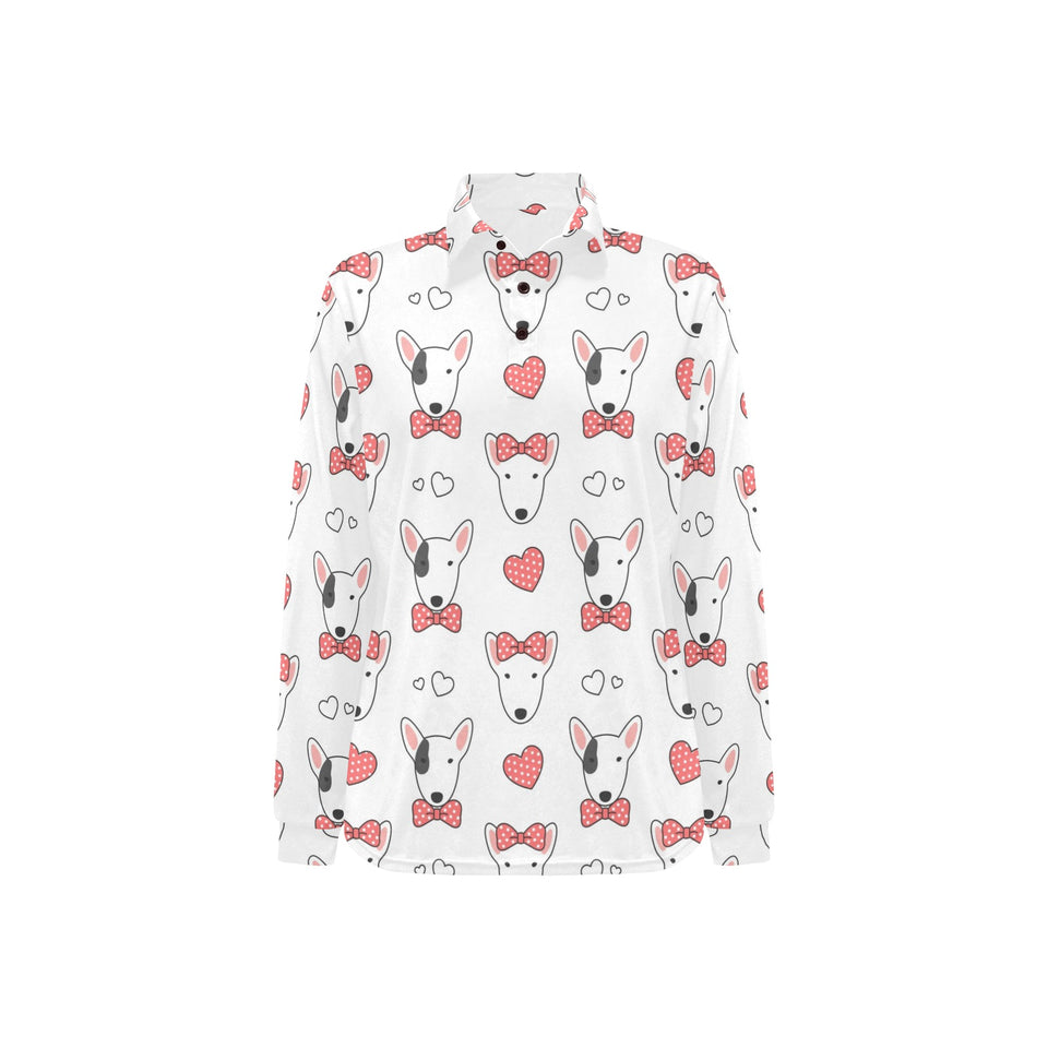 Bull Terrier Pattern Print Design 04 Women's Long Sleeve Polo Shirt