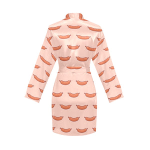 Sausage Pattern Print Design 01 Women's Long Sleeve Belted Night Robe