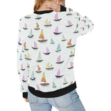 Cute Sailboat Pattern Women's Crew Neck Sweatshirt