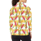 Heliconia Pattern Women's Long Sleeve Polo Shirt