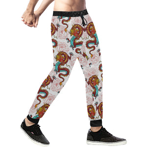 Red Dragon Hibiscus Pattern Unisex Casual Sweatpants