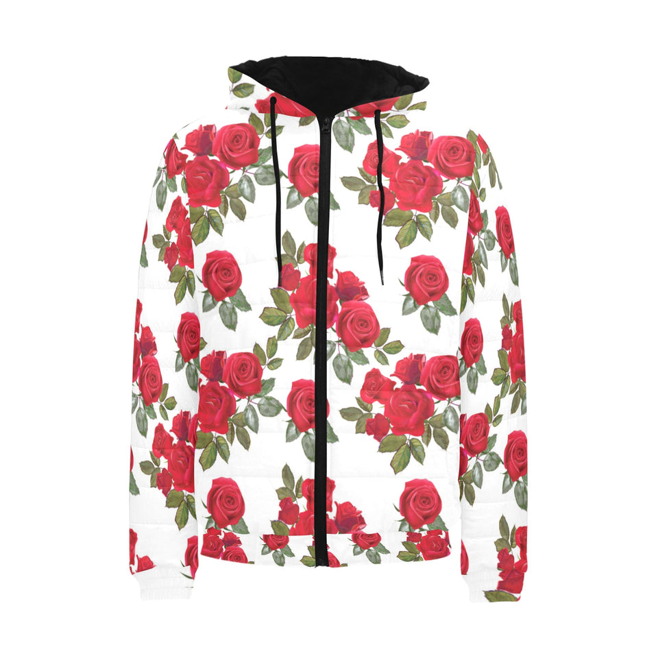 Rose Pattern Print Design 05 Men's Padded Hooded Jacket(ModelH42)