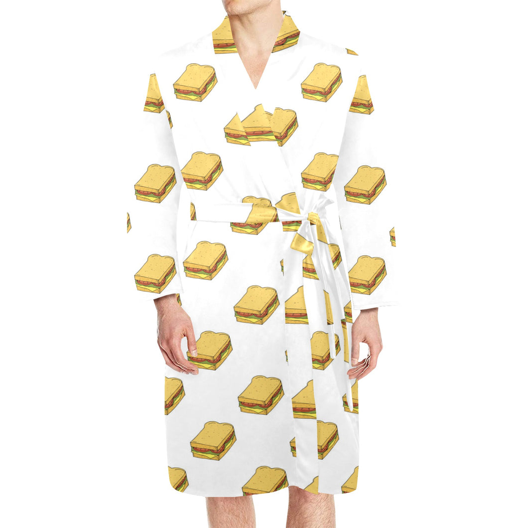 Sandwich Pattern Print Design 04 Men's Long Sleeve Belted Night Robe