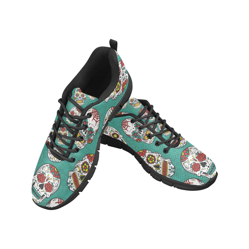 Suger Skull Pattern Green Background Men's Sneakers Black