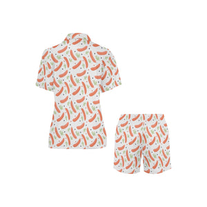 Sausage Pattern Print Design 03 Women's V-Neck Short Pajama Set