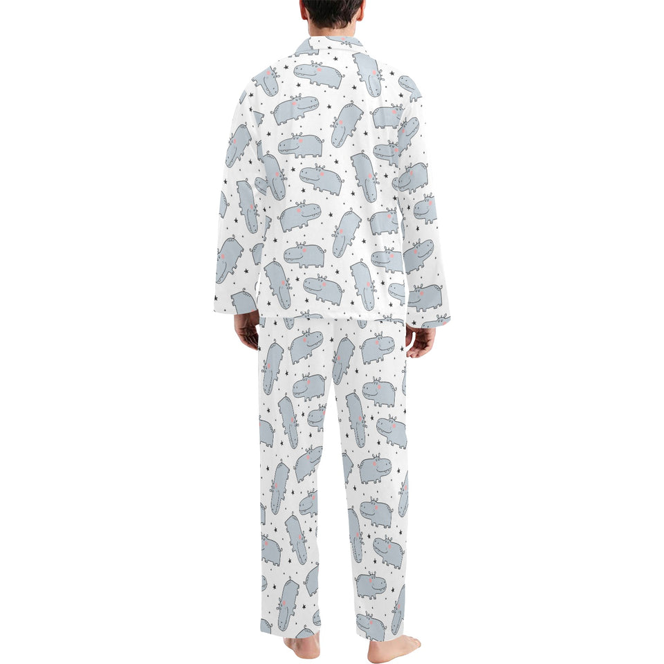 Hippopotamus Pattern Print Design 01 Men's Long Pajama Set