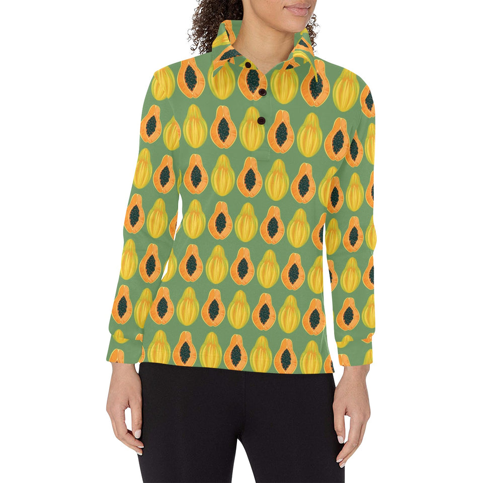 Papaya Pattern Background Women's Long Sleeve Polo Shirt