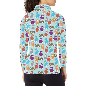 Teddy Bear Pattern Print Design 03 Women's Long Sleeve Polo Shirt