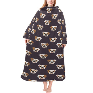 English Bulldog Pattern Print Design 03 Blanket Robe with Sleeves