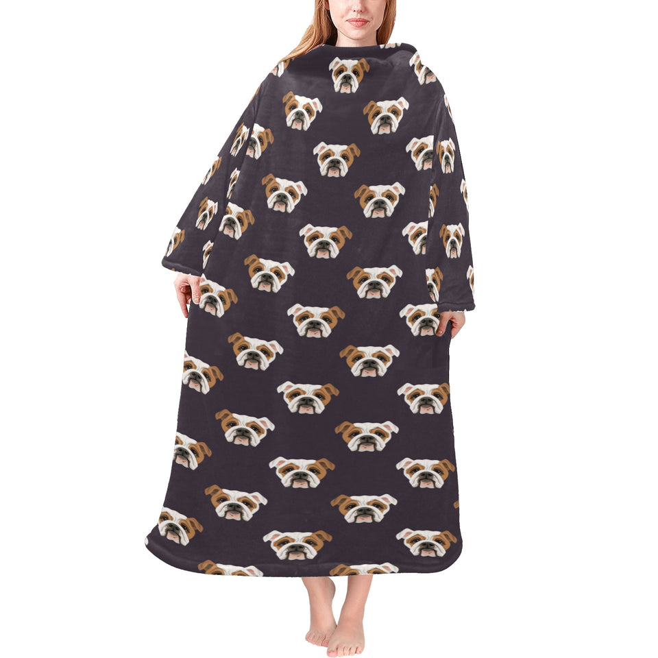 English Bulldog Pattern Print Design 03 Blanket Robe with Sleeves