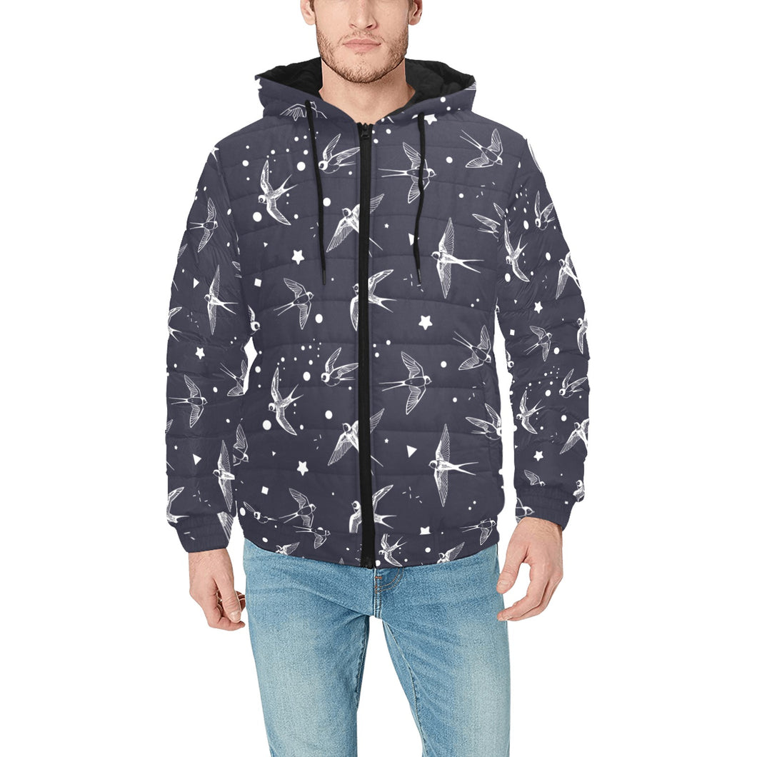 Swallow Pattern Print Design 02 Men's Padded Hooded Jacket(ModelH42)