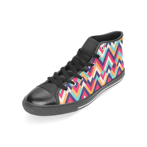 Zigzag Chevron Pattern Background Women's High Top Canvas Shoes Black